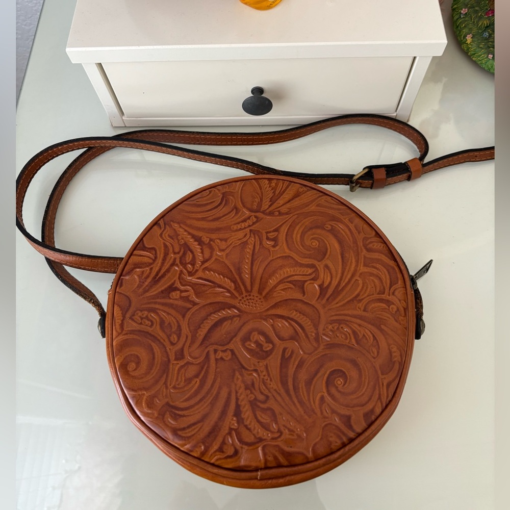 Brown Embossed Leather Crossbody Bag